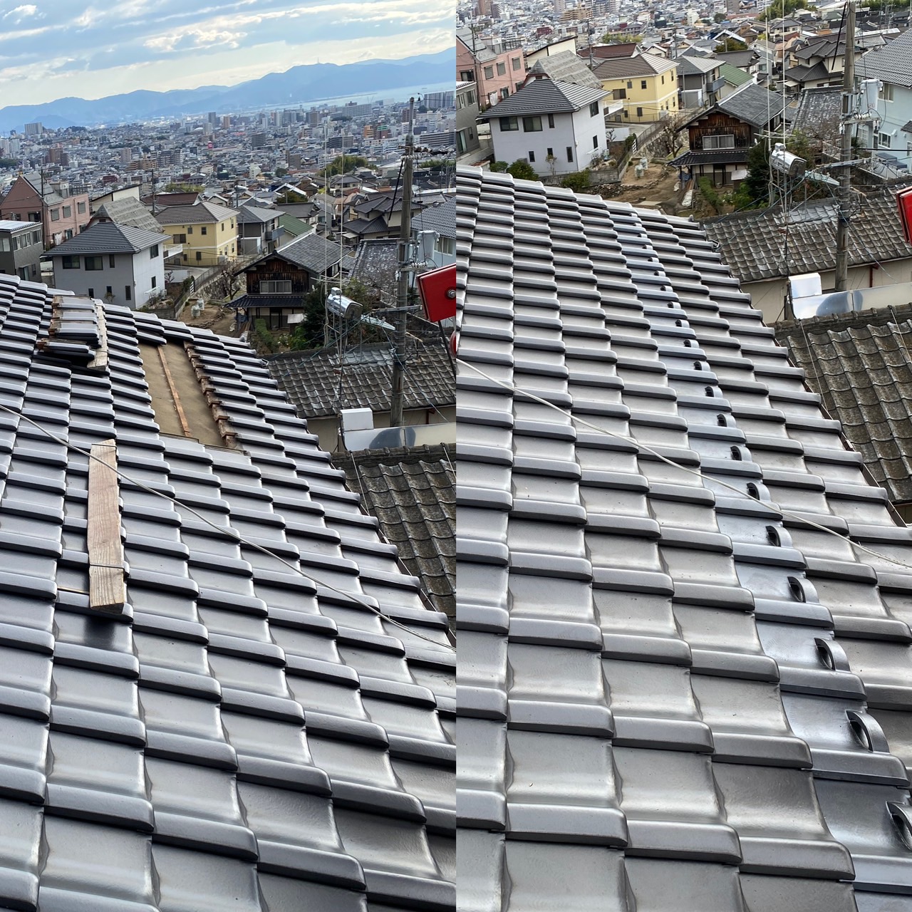 広島の屋根・瓦のお店 ウィズホーム　屋根工事 瓦屋根 屋根修理　和風 和型　クールブラック　黒い瓦　雪止め　追加施工　雪対策　カーポート守る